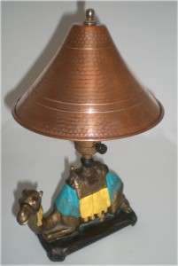 VINTAGE ART DECO EGYPTIAN REVIVAL CAMEL LAMP w ORIG. HAMMERED COPPER 