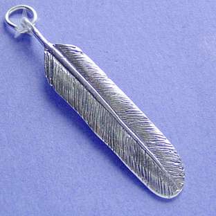 LARGE BIRD FEATHER Sterling Silver Charm Pendant  