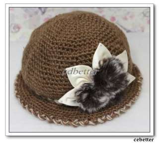   Flower Style Braided Knit Double Layer Warm Bucket Hat Cap  