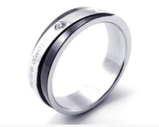 Men Women Black Silver Stainless Steel Love Ring  