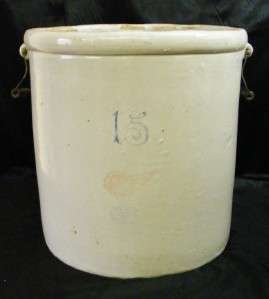  15 Gallon Red Wing Union Stoneware Bucket Crock W/ 2 Wooden & Metal 