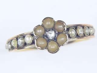 ANTIQUE VICTORIAN 14K GOLD DIAMOND SEED PEARL FLOWER RING 1884 