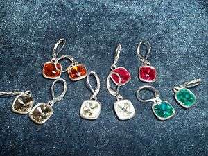 Pr Rounded Square Lever Back Earrings Silvertone Several Colors to 