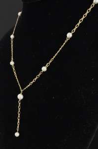   Vintage 14K Gold Freshwater Pearl Lariat Y Chain Tin Cup Drop Necklace