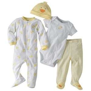New Carters 4 Piece Layette Set Yellow Duck Unisex NWT  