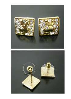 GOLD TONE PLAY SQUARE ICED HIP HOP OUT EARRING MEN  