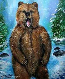   BROWN BEAR PAINTING Grizzly Cub Winter Snow Kris Kasheta ART  
