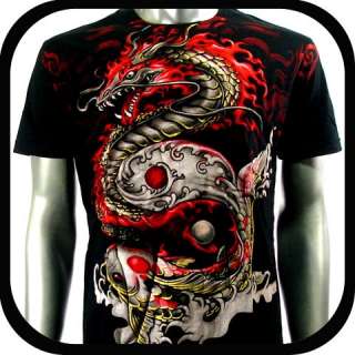 Artful Couture T Shirt Tattoo Dragon Koi Fish AB57 Sz M L XL XXL Heavy 