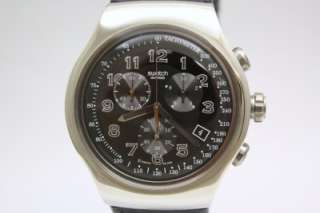 New Swatch Irony The Chrono Standard Your Turn Black Leather Watch 