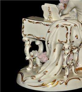 Antique Dresden Volkstedt Germany Romantic Victorian Piano Porcelain 