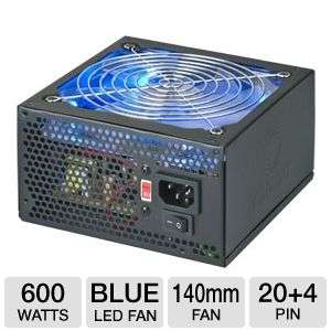 Coolmax VL 600B Power Supply   600 Watt, 140mm Blue LED Fan, PCIe at 