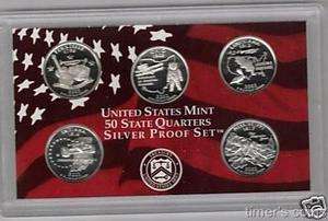 2002 Silver Proof State Quarter Set   5 Coins   NO BOX  