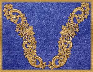 LOVELY PAIR OF GOLD DUSTED RAYON VENISE APPLIQUES/SET 2  