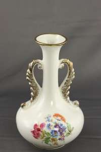 Vintage Pottery ER American Art Ware Floral Cream & Gold Two Handled 
