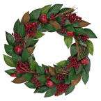  24 in. Magnolia Leaf Wreath with Red Berry and 