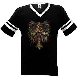 Cross Wings Heart In The Middle Tattoo Ringer T shirt  