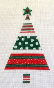 Mindy elegant Striped Tree handpainted Needlepoint Canvas Ornament 
