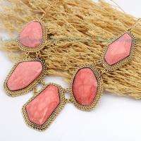 Vintage Golden Chain Pink Resin Beads Pendant Adjustable Necklace 