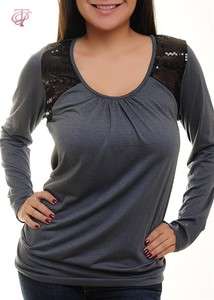 Gray Black Sequin Tunic Ruched 1X 2X 3X Plus Charcoal  