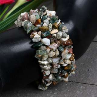 Ocean Jasper Chip Beads Weave Elastic Bracelet Bangle  