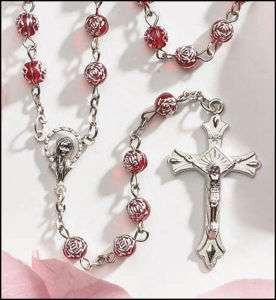 Red Diamond Cut Rosebud Rosary  