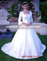 Tank neckline Satin Modest Bridal Wedding Dresses/Gowns  