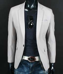 Men Slim Fit 1Btn Notch Blazer Jacket JK036 Ivory Sz  