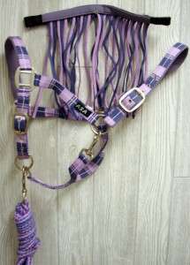 Nylon Halter Fly Whisk Rope HORSE Purple Blue Plaid 4pc  