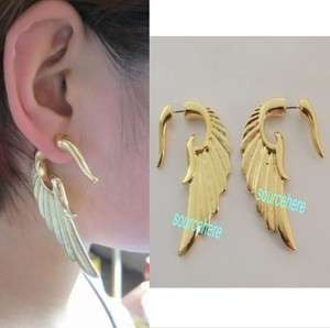 Womens Gold Tone Double Spike Earrings Cone Ear Studs Punk Horn Hook 
