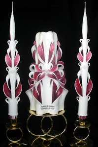 STUNNING carved wedding unity candle set   YOUR COLORS  