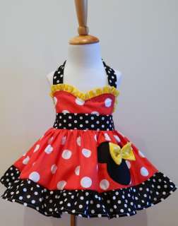 MINNIE MOUSE CUSTOM BOUTIQUE HALTER DRESS RED, YELLOW AND WHITE POLKA 