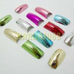   Solid Color False French Acrylic Nail Tips PLATED METAL PLATING  