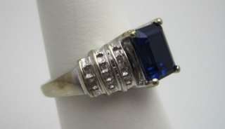 10k White Gold 8x6mm Syn Sapphire & Diamond Ring  
