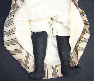 C1900 20 Primitive Oil Painted Face Black Cloth Doll Brown Striped 