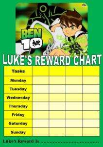 Personalised Ben 10 Reward chart FREE STICKERS  