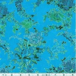  44 Wide Oriental Brocade Fabric Peony Turquoise By The 