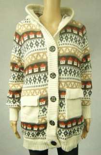 D157 Womens Cute Thick Lined Hooded Cardigan SZ8 10  