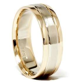  Mens 14k Gold Two Tone Brushed Wedding Ring Band New 