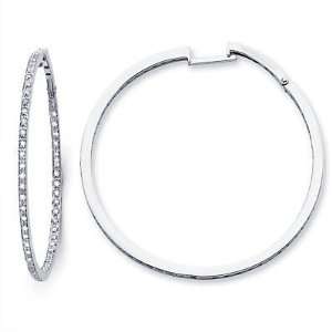 14k White Gold Round Diamond Large Hoop Earrings 1.30ct (G H Color, I1 