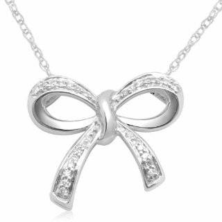  10k White Gold Diamond Bow Necklace Jewelry