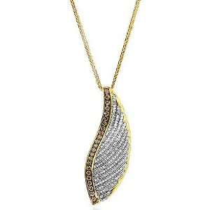    14K Gold White & Champagne Diamond Pendant w/ Chain Jewelry