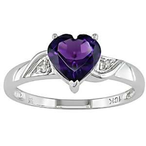    10K White Gold .01 ctw Diamond and Amethyst Heart Ring Jewelry