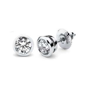   14K Bezel Set Round Solitaire Diamond Stud Earrings 1.25ctw Jewelry