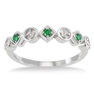 Created Round Emerald and Genuine Diamond Ring in .925 Sterling Silver