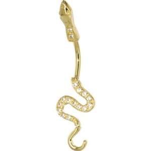   Solid 14kt Yellow Gold Cubic Zirconia Sexy Snake Belly Ring Jewelry