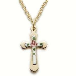  Gold Filled Cross Necklacew/ Inner Rose Cross Cross Necklaces Gold 