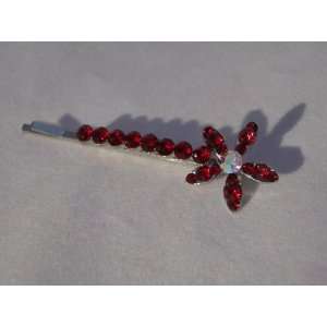  Ruby Red Crystal Flower Hair Pin 