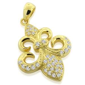   Inspired Sterling Silver CZ Gold Plated Fleur de Lis Pendant Jewelry