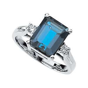  14k White Gold London Blue Topaz Diamond Ring 10x8mm Size 