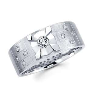 Mens Round Diamond Wedding Band 14k White Gold Ring (1/3 Carat), Size 